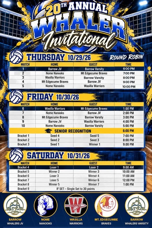 Lady Whalers Volleyball: Mt Edgecumbe Braves vs Barrow Varsity