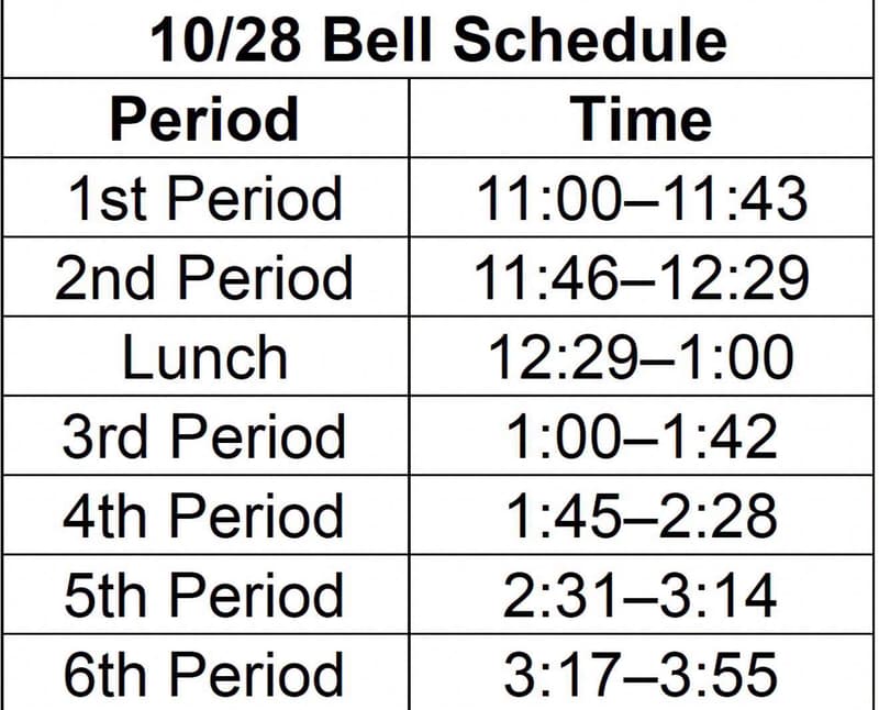 10/28 Bell Schedule