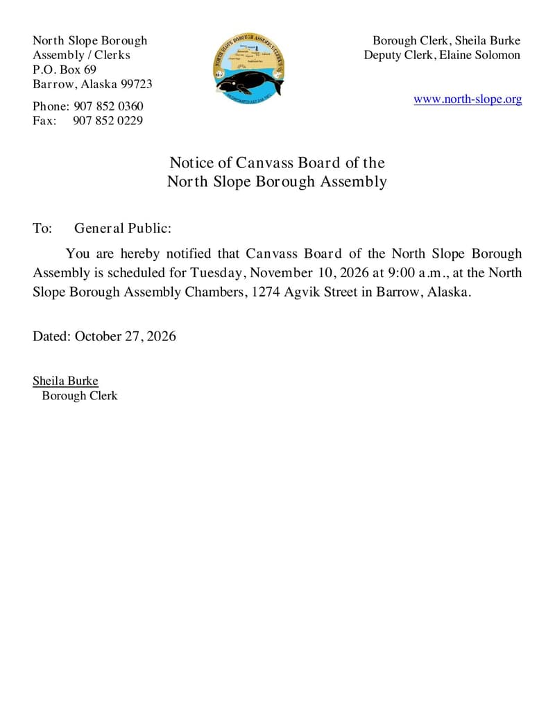 North Slope Borough Assembly Canvass Board