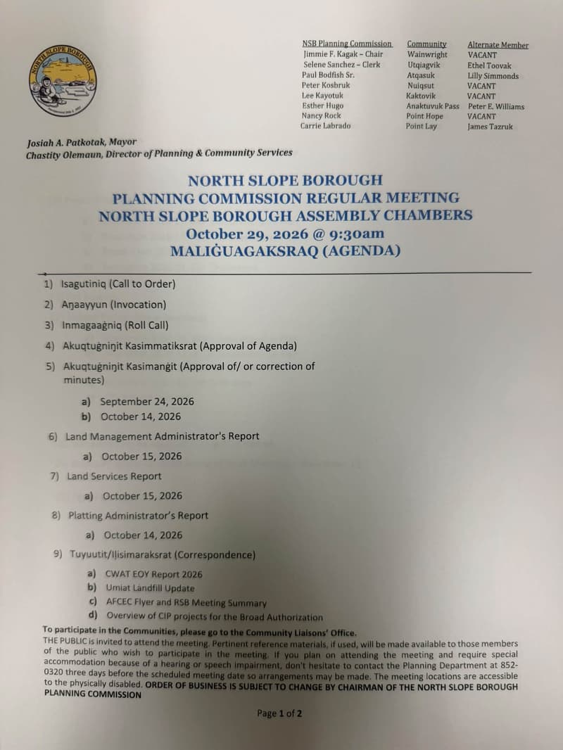 North Slope Borough Planning Commission Regular Meeting (3/3)