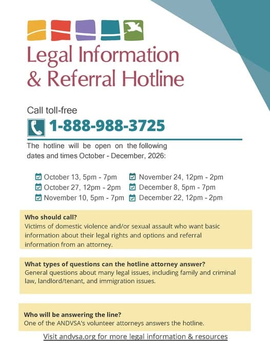 Legal Information & Referral Hotline Call toll-free 1-888-988-3725 The hotline will be…