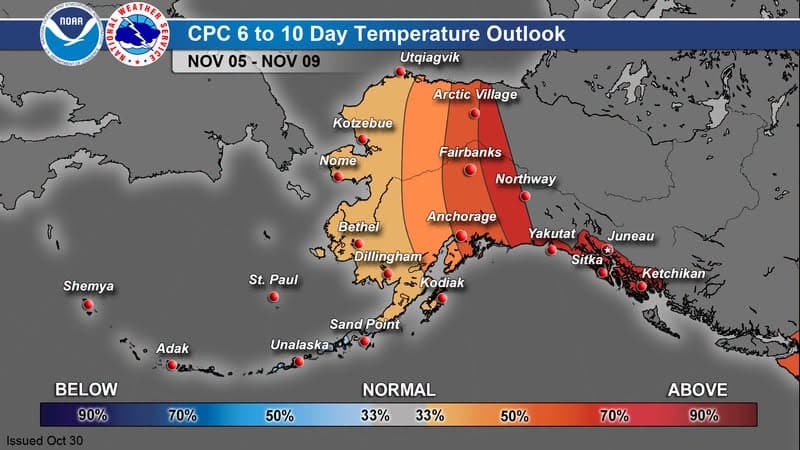 CPC 6 to 10 Day Temperature Outlook (Nov 5 - Nov 9)