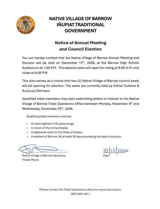 Native Village of Barrow Annual Meeting and Council Election